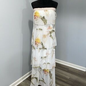 White House Black Market cold shouder tiered maxi floral dress size large NEW